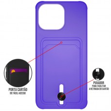 Capa para iPhone 13 Pro - Emborrachada Case Card Push Roxa